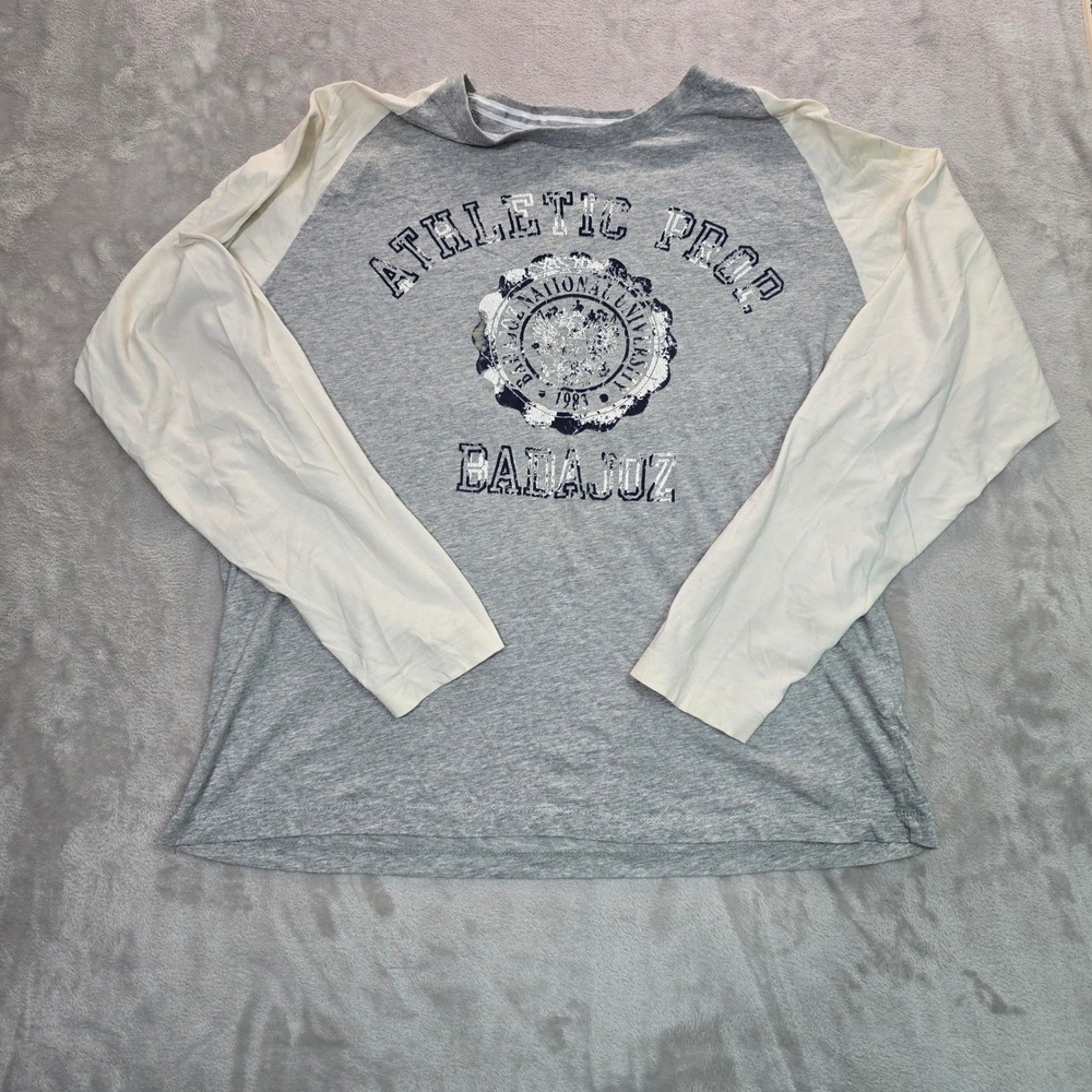 Max Athletic Prep Badajoz Raglan Graphic T-Shirt Gray Cream XXL Long Sleeve